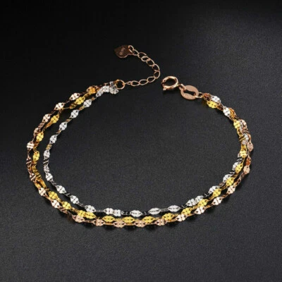 Solid Real 18K Multi-tone Gold Woman Lucky Clover Chain Link Bracelet - Image 1 of 4