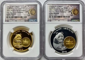 2018 China ANA Show Panda 1-oz Gold/Silver 2-Piece Set NGC Gem-PF FD - Picture 1 of 12