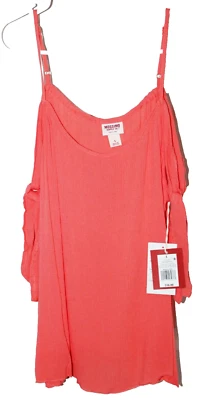 NEW Mossimo Women's Size Large Coral Orange Gauzy Cold Shoulder Tank Top Osage - Image 1 of 4