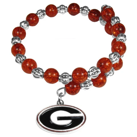 Georgia Bulldogs Bead Memory Wire Bracelet w/ Charm NCAA Licensed Jewelry Cover