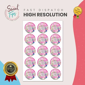 15X 2 ZOLL BINGO RUNDE PERSONALISIERT ESSBAR GEBURTSTAG CUPCAKE TOPPER KUCHENDEKORATION - Bild 1 von 1