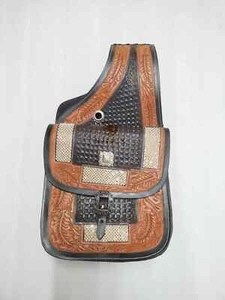 Premium Leather Western Horse Floral Craving With Classic Saddle Bag. - Picture 1 of 8