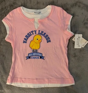 NWT American Girl Pink Cap sleeve shirt top "Varsity League" Chick Size Medium - Picture 1 of 8