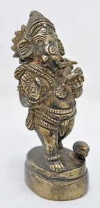 Antique Brass God Ganesha Idol Figurine Original Old Hand Crafted Engraved - Foto 1 di 10