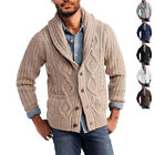 Mens Shawl Neck Thick Cable Knit Button Up Cardigan Warm Top Coat Jumper Sweater