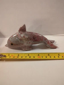 Marmor Delfin Briefbeschwerer Figur, grau & rosa Stein, 6,25" lang - Bild 1 von 10