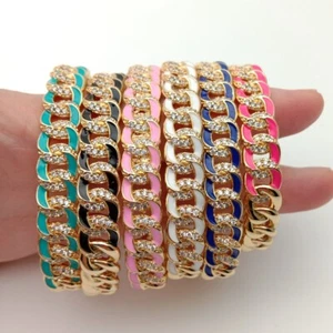Bracelet femme à manchette ouverte émail cubique multicolore zircone micro pavé - Photo 1/18