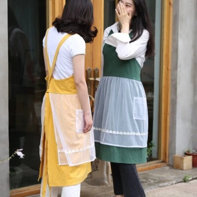 Delantal de malla para mujeres espalda cruzada bolsillo transparente hogar café floristería jardín trabajo Foto 1 de 4