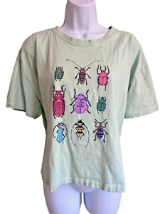 Life Is Good Size XL Green Short Sleeve Bug Boxy Cotton Knit Top - Picture 1 of 9