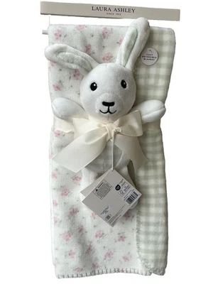 Laura Ashley Little Floral Blanket Plush Bunny Lovey Set Reversible Green Plaid - Image 1 of 4