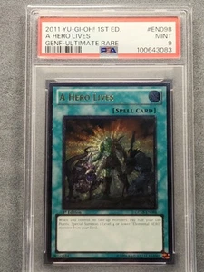 PSA 9 2011 YUGIOH GENF-EN098 A HERO LIVES 1ª Edición Ultimate Raro Como Nuevo - Imagen 1 de 24