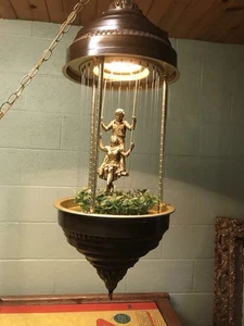 VTG MCM HOLLYWOOD REGENCY HANGING OIL LAMP W/BOY SWINGING GIRL 35” TALL - Picture 1 of 16
