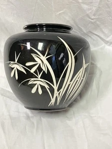 Vintage West Germany Black Bamboo Vase MCM Flower Pottery - Picture 1 of 8