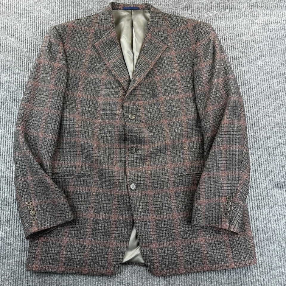 Blazer Daniel Cremieux Para Hombres 46R Marrón Gris Cuadros 3 Botones Muesca Solapa Hecho en EE. UU. Foto 1 de 4