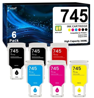 745 Ink Cartridge 300ml with New Chip Replacement for HP 745 Ink Cartridge 6-PK - Image 1 of 3