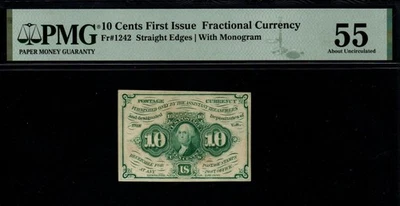 1st Issue 1862-63 10c PMG AU 55 Fractional Postage Currency! - Image 1 of 2