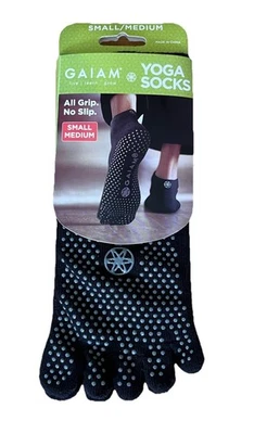 GAIAM Yoga Socks Unisex S/M Black with Gray Grips All Grip No Slip Pilates NWT - Image 1 of 3