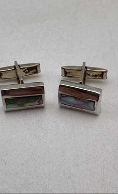 Gemelos estampados abulón rectangular de plata de ley 925 México 7,99 g Foto 1 de 4