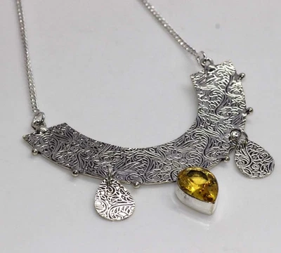 Decent Citrine 925 Silver Plated Necklace 19" Handcrafted Gift AU D367 - Image 1 of 3