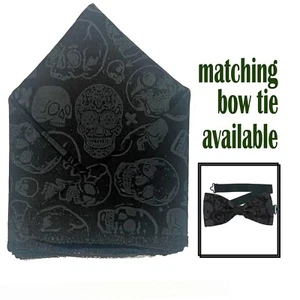 Skull Candy Pocket Square & Bow Tie Wedding Prom New Year Party Formal Christmas - Picture 1 of 5