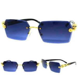 Men CLASSY Elegant Sophisticated Modern Hip Hop SUN GLASSES Gold Frame Blue Lens - Picture 1 of 6
