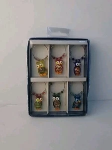 Set of 6 | Pier 1 Imports | Owl Glass Beaded Wine Glass Drink Charms | *VHTF - Picture 1 of 3