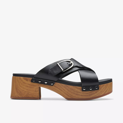 Sandali con zoccoli Clarks donna SIVANNE WALK in pelle nera nuovi con scatola