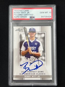 BOBBY WITT JR. Signed Autograph 2018 Leaf Perfect Game Card #52 PSA/DNA AUTO 10