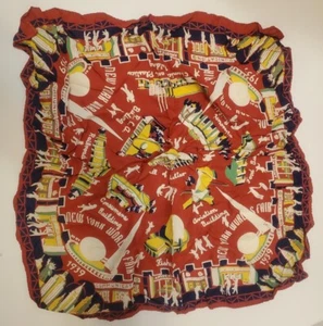 1939 New York World’s Fair Scarf Vintage Red Vibrant Colors - Picture 1 of 4