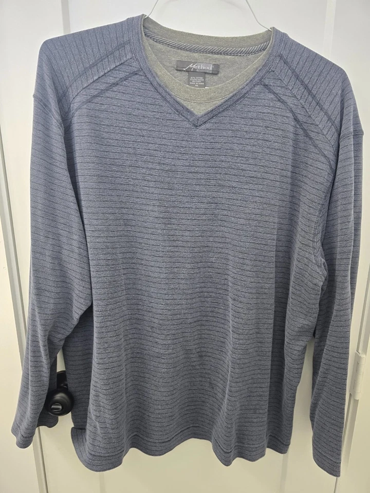 Camisa masculina manga longa Method XL listrada cinza gola V - Imagem 1 de 3