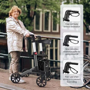 Medical Foldable 4 Wheels Height Adjustable Rollator Walker W/ Seat for Senior - Picture 1 of 12