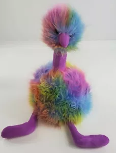 Peluche de pájaro pompón arco iris jellycat 14"" avestruz multicolor púrpura - Imagen 1 de 10