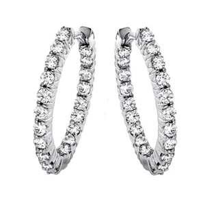 1.65 CT Diamond Inside/Outside Hoop Earrings in 14k White Gold G-H SI1-SI2 New!! - Picture 1 of 5