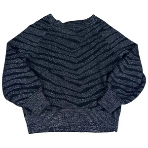 Express Zebra Metallic Sweater Womens S Black Silver Stretch Raglan Sleeve Party - Picture 1 of 8