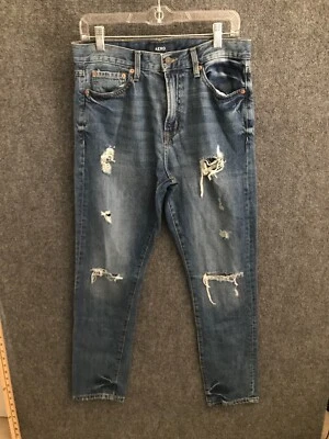 Jeans Aero para hombre desgastados talla 30x32 azul denim papá pantalones de mezclilla tiro medio cómodos Foto 1 de 4