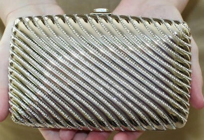 Judith Leiber SWAROVSKI CRYSTAL SILVER CLASSIC SWIRLED STRIPES Clutch BOOK BOX - Image 1 of 4
