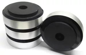 4x stabile Hifi-Gerätefüße schwarz/silber 55mm Boxenfüße Gummidämpfer rutschfest - Bild 1 von 2