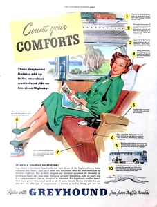 Greyhound Bus Lines 1949 Print Ad Count on the Smoothest Most Relaxed Ride 10x14 - Picture 1 of 4