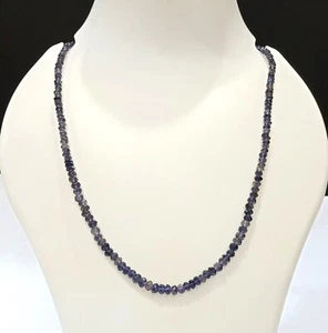 3-5MM Natural Blue Iolite Faceted Rondell Healing Gemstone Beaded 19" Necklace - Picture 1 of 5