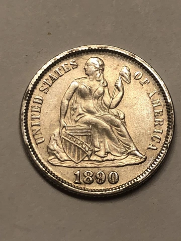 1890 Silver Seated Liberty Dime. Beautiful Higher Grade Cover