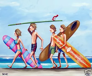 ART BEACH SURF PAINTING by andy baker bald art single fin fun wall décor - Picture 1 of 6
