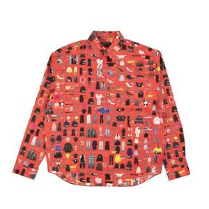 NWT BALENCIAGA Red Cotton Allover Print Button Down Shirt Size 39 $995
