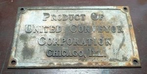 Product Of United Conveyor Corporation Metal Name Plate Plaque, Chicago Illinois - Picture 1 of 2