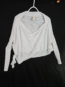 Free People Small Cropped Side-Tie White Boho Hippie Pullover Top Oversized - Picture 1 of 11