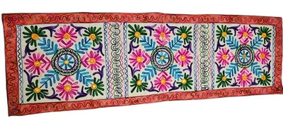 Vintage Boho Indian Embroidered Table Runner 58x18" Handmade Ethnic Décor - Image 1 of 4
