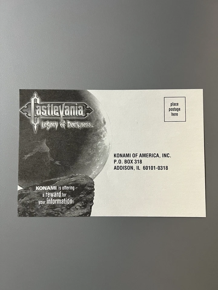 Castlevania: Legacy of Darkness Nintendo 64 N64 AUTHENTIC Registration Card Only - Image 1 of 2