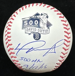 David Ortiz 500 HR 9/12/15 Signed 500 Home Run Logo Baseball Beckett Witness BAS - Picture 1 of 2