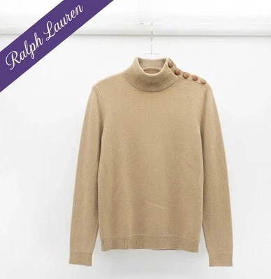 NWOT Ralph Lauren Purple Label 100% Cashmere Button Mock Neck Sweater M Tan - Image 1 of 4