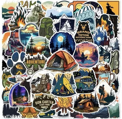 Camping Outdoors Style Stickers 50pc Camping Adventure Stickers FREE SHIPPING - Image 1 of 4
