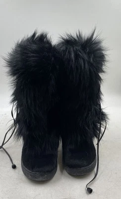 Oscar Sport Womens Black Faux Fur Round Toe Drawstring Snow Boots Size 8.5 - Image 1 of 4
